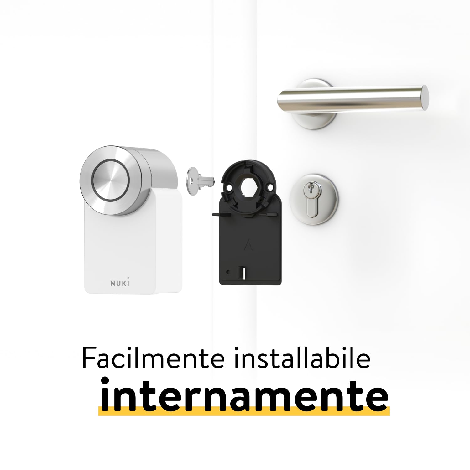 Nuki Smart Lock Pro (quarta generazione), serratura smart con WiFi e Matter per l'accesso remoto, serratura elettronica che trasforma lo smartphone in chiave, con Power Pack batterie, bianco