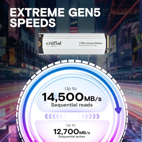 Image of Crucial T705 2TB PCIe Gen5 NVMe M.2 SSD with White Heatsink - Up to 14,500 MB /s - Limited Edition - Internal Solid State Drive (PC) - +1mo Adobe CC - CT2000T705SSD5A