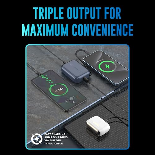 Image of URBN 10000 mAh 35W Super Fast Charging Power Bank with Built-in USB-C Cable| Triple Output | Two Way Fast Charge | Made in India | for MacBook Air, iPhone, Android & More (Blue)
