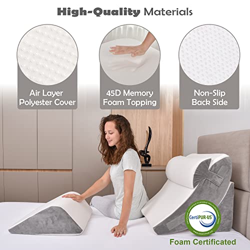 Britenway Bed Wedge Pillow Set – 4Pc Orthopedic Wedge Pillow Set For Sleeping – 45D Memory Foam Post-Surgery Pillows For Back, Neck, Head, Shoulders Support & More – Ergonomic #TOP4