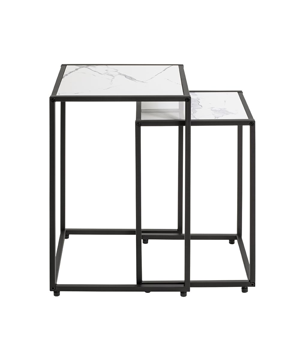 HAKU Set di 2 tavolini nero bianco finto marmo metallo tavolino da salotto - Dimensioni: L 28/33 x A 43/50 x P 28/33 cm Stile: Art Déco