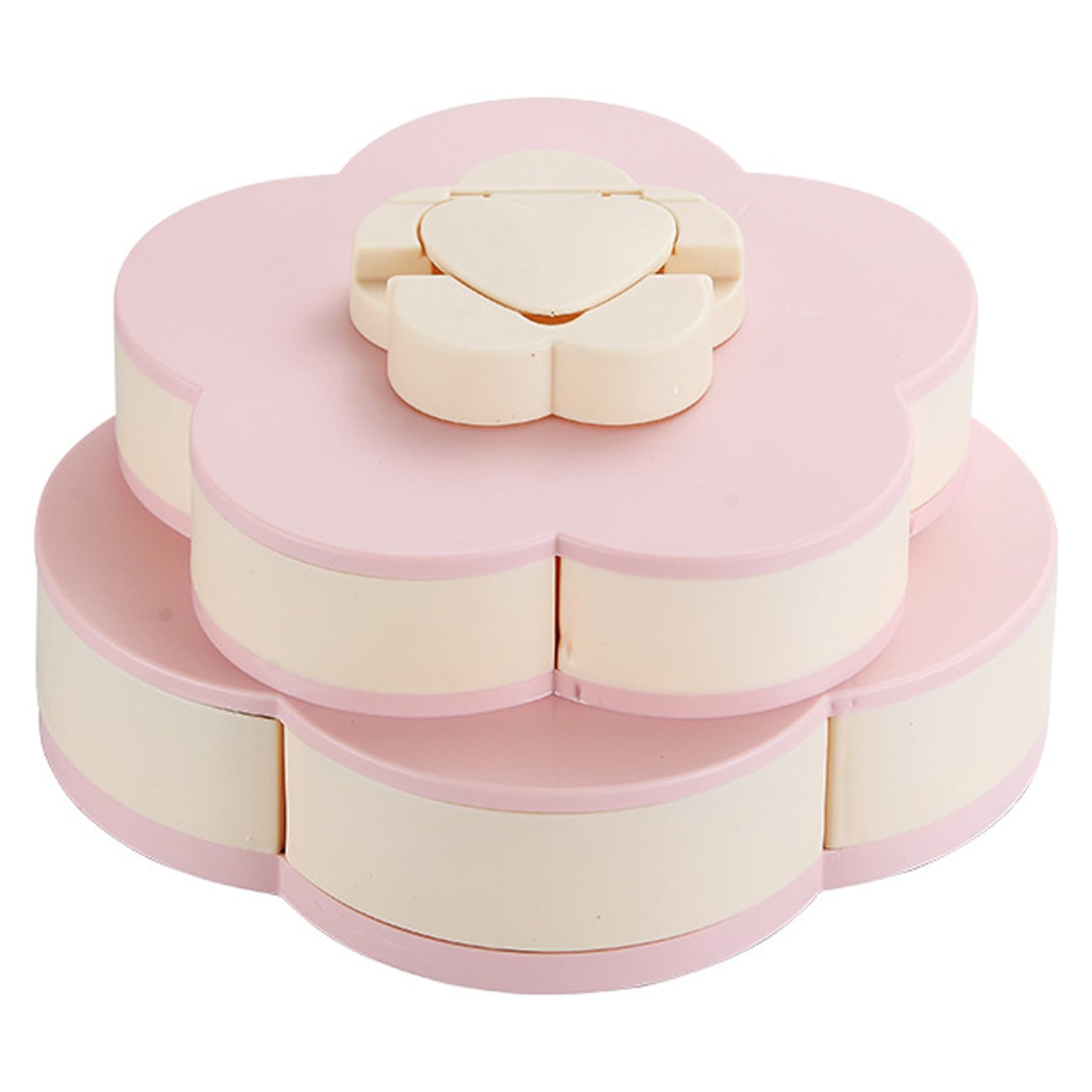 Bonalake Divided Serving Tray - Flower Shape Rotating Snack Container with Lid & Phone Holder Multi-Compartment Snackle Box for Candy, Fruits, Nut, Party Appetizers Rotating Snack Container