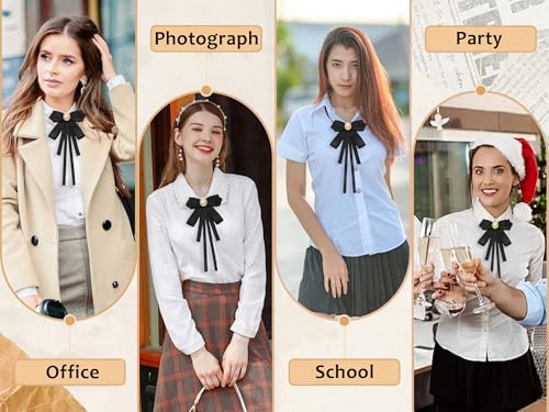 Image of LJBFNN Womens Bow Tie, Clip on Bow Ties Pre Tied Bowtie for Women Girls Ribbon Rhinestone Bow Tie for Shirt Uniform Wedding