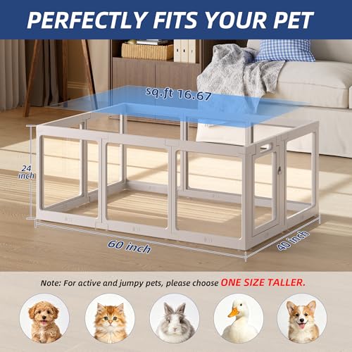 Image of Clear Acrylic Dog Playpen Indoor, Puppy Cat Small Pet Play Pen, Pet Cat Playpen for Rabbits, Dog Fence Crate Kennel Whelping Cage (Grey, 10 Panel)