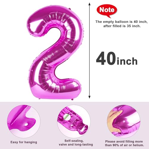 Image of 2 Balloon Numbers Birthday Decorations, 40In Rose Purple Balloons for Party | Eye-catching Appearance, Perfect Decorative Centerpieces, Convenient Self-sealing Structure, Widely for Various Occasions