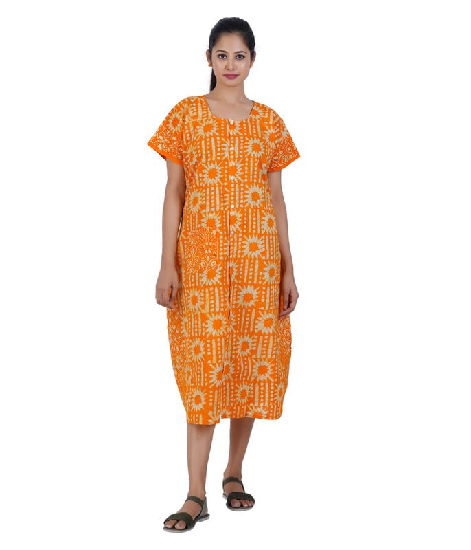 Image of MENMAII Women's [L-4XL] Full Open /Front Buttoned [a Kind of Adaptive Clothing] Multipurpose Nighty for Maternity /Pregnancy /Elderly /Patient /Feeding /Hospital Purpose Nighty Calf Length