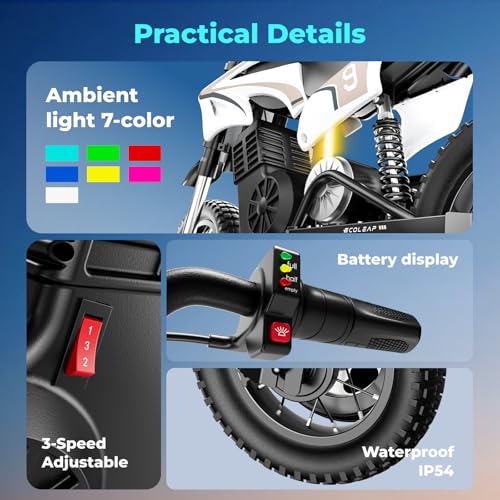 Image of K1 Kids Electric Dirt Bike 36V Motorcycle,16MPH Fast Speed 14 Mile Long-Range,700W Peak 3-Speed Modes Electric Bike for Kids Ages 3-10