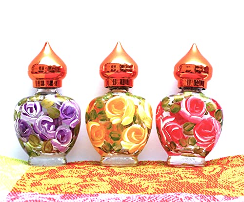 Hand-Painted Mini Glass Perfume Bottles Set with Floral Designs – Romantic Victorian Style Decor and Unique Gift for Women - Image 2
