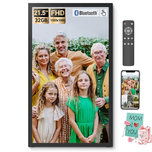 BSIMB Large Digital Picture Frame 21.5 Inch, Touchscreen 1920x1080 FHD 32GB WiFi Digital Photo Frame Electronic Remote Control, Share Pictures/Videos via App/USB/SD Easy Setup Gifts for Mom, Black