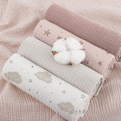 Susurration Mulltücher Baby Spucktücher,5er-Pack 100% Baumwolle Spucktücher Baby für Jungen und Mädchen, Weich, Atmungsaktiv und Extrem Saugfähig Musselin 60x60cm (Pink Pentagram) 3