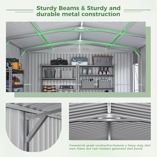 Image of AirWire 12x20 FT Storage Shed, Large Metal Garden Shed with Double Lockable Doors, 2 Windows & Air Vents, Garage Car Shelter with Side Door for Backyard Garden Patio Lawn, Cars Trucks Boat, Black