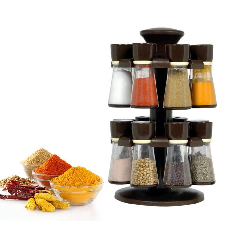 HKPUpright Revolving Plastic Spice Rack, 8 Pieces,Silver