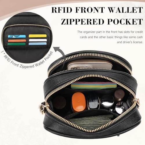 Image of Small Crossbody Bags for Women, RFID Phone Purse with Card Slots, Triple Compartments Lightweight Shoulder Bag