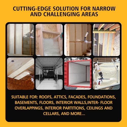 Spray Foam Insulation - Closed Cell Insulation Spray Foam 25.4 oz. Wall & Attic Acoustic Expanding Sealant, Covers Up to 240 Board Feet, Gun & Cleaner Included, 12 Pack
