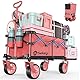 Sekey XXL Bollerwagen Faltbar mit Erweiterbarer Heckklappe 135L & 200L, Faltbarer Bollerwagen Klappbar Angelwagen Zusammenfaltbar aus Vier Richtungen bis 150KG, Flexi 4019, Rosa mit Schwarz