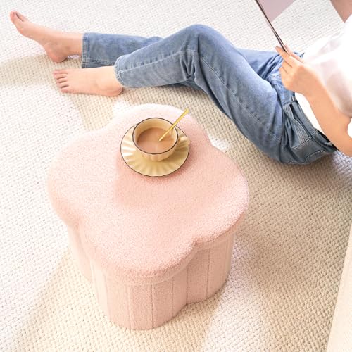 Image of B FSOBEIIALEO Storage Ottoman Cube, 15 inch Flower Shaped Ottomans, Pink