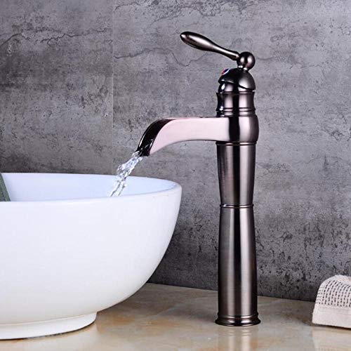 背の高い洗面台用ミキサータップ 滝型バスルームシンク用タップ 真鍮アンティーク滝型蛇口 温水・冷水対応バスルームキャビネット用蛇口-A(B)