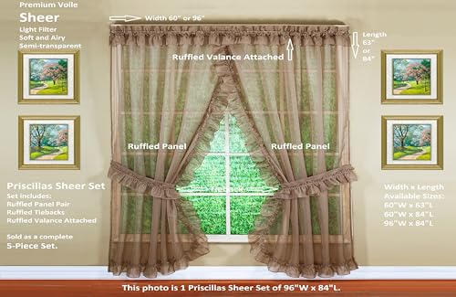 Image of Today's Curtain, Emelia Priscilla Sheer Pair 96 inch W x 84 inch L, Taupe, 5-Piece-Set