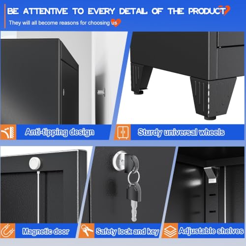 Image of GAIOUS 71 inch Tall Metal Pantry Storage Cabinet with Lock, File Cabinet Black