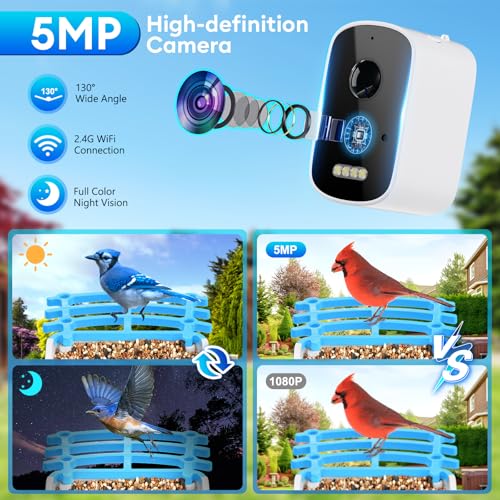 Smart Bird Feeder with Camera Solar Powered, AI Identify Bird Species 2.5k HD Auto Capture Bird Feeder Camera, Real Time Views and Notifications, Gift for Bird Lovers - Image 4