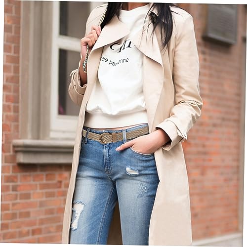 Durable Elastic Braided Waist Belt with Buckle Unisex Stretch Woven Clothes Accessory for Men Jeans and Women Dresses Comfortable Fit Stylish Beige Design3