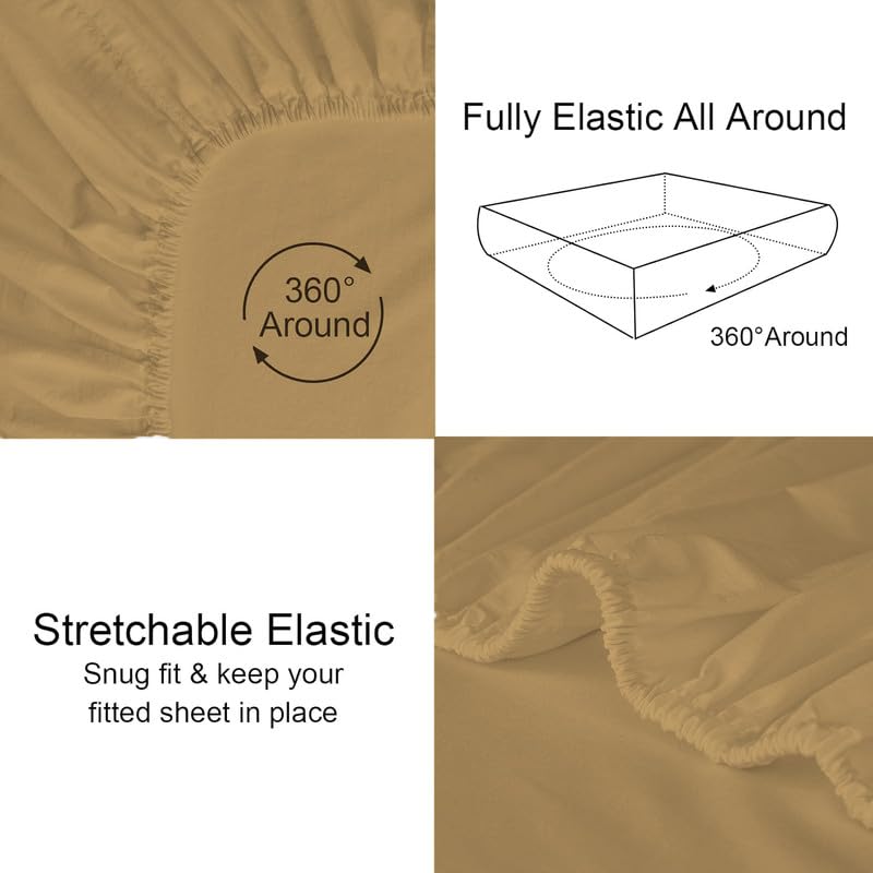 Image of Single Size Fitted Sheet- Egyptian Cotton 500 Thread Count Hotel Luxury 1 Piece Single Fitted Bedsheet- Fit Mattress Up to 12 inch- Extra Soft, Wrinkle Free, Breathable Sheet- Taupe