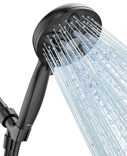 JDO Shower Head with Handheld High Pressure Handheld 6 Settings Detachable Shower Head Set with Stainless Steel Hose and Shower Bracket (Matte Black)