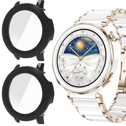 Compatible with Huawei Watch GT 5 Pro Smart Watch Case,Lamshaw Hard PC Case with Screen Protector Compatible with Huawei Watch GT 5 Pro 46mm / 42mm Smart Watch [NOT GT 5] (Black+Black, GT5 PRO-42mm)