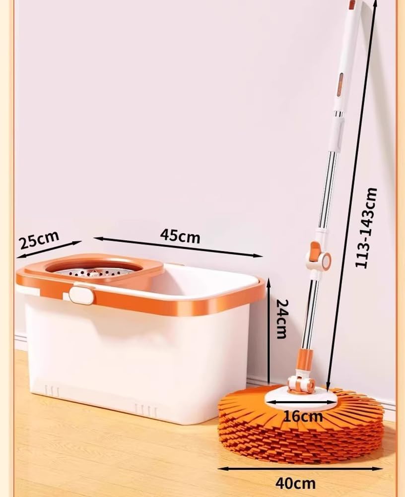 Sistema de fregona giratoria y Cubo con escurridor Manos Libres | Cabezal de trapeador de microfibra grande, súper absorbente, limpio con un solo toque, trapeador perezoso para