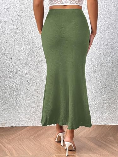 Plain High Waist Ruffle Hem Long Skirt 2025 Fashion Skirts for Women2