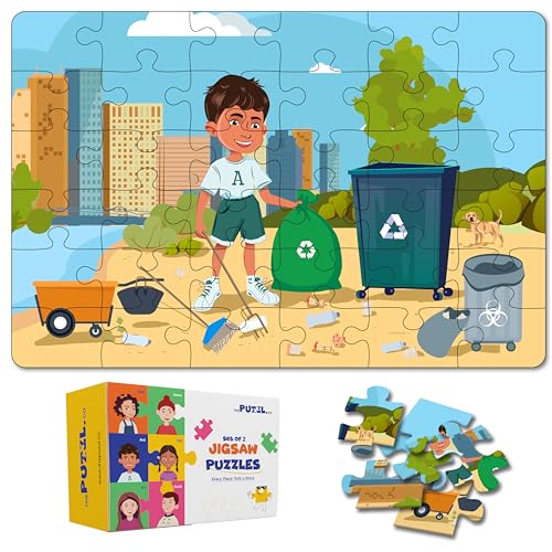 Image of Set of 2 Hobby Theme Jigsaw Puzzles for Kids Age 4+ Years | Home Repairs & Volunteering | 36 Pcs Each | Includes Activity Sheets | Educational, Fun and Challenging Game | Unique Gift