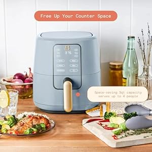 Beautiful 3 Qt Air Fryer with TurboCrisp Technology, Touch-Activated Display, Nonstick, Compact Kitchen Appliance, BPA-Free, Small Airfryer for Fast Healthy Cooking by Drew Barrymore (Cornflower Blue) Beautiful 3 Qt Air Fryer with TurboCrisp Technology Touch Activated Display Nonstick Compact Kitchen Appliance BPA Free Small Airfryer for Fast Healthy Cooking by Drew Barrymore Cornflower Blue