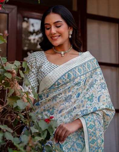 Image of SIRIL Women's Cotton Printed Saree with Unstitched Blouse Piece