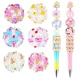 6Pcs Cute Fruit Ice Cream Ball Focal Beads for Beadable Pens Colorful Ice Cream Acrylic Spacer Beads for DIY Craft Pens Bracelet Necklace Earrings Keychain Jewelry Making
