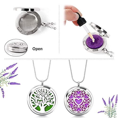 2PCS Essential Oil Diffuser Necklace, Aromatherapy Necklace Jewelry Stainless Steel Perfume Diffuser Pendant Locket with Adjustable Chain and 20 Refill Pads (Tree+Heart) - Image 5