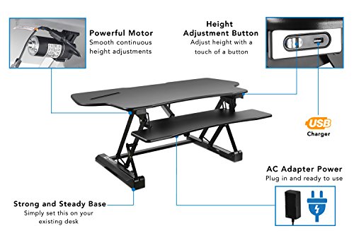 Mount-It! 48" Electric Adjustable Standing Desk Converter 2 Monitors, Adjustable Stand Up Desk Riser for Monitors, X-Large Motorized Workstation Topper with Keyboard Tray for Home Office, Black