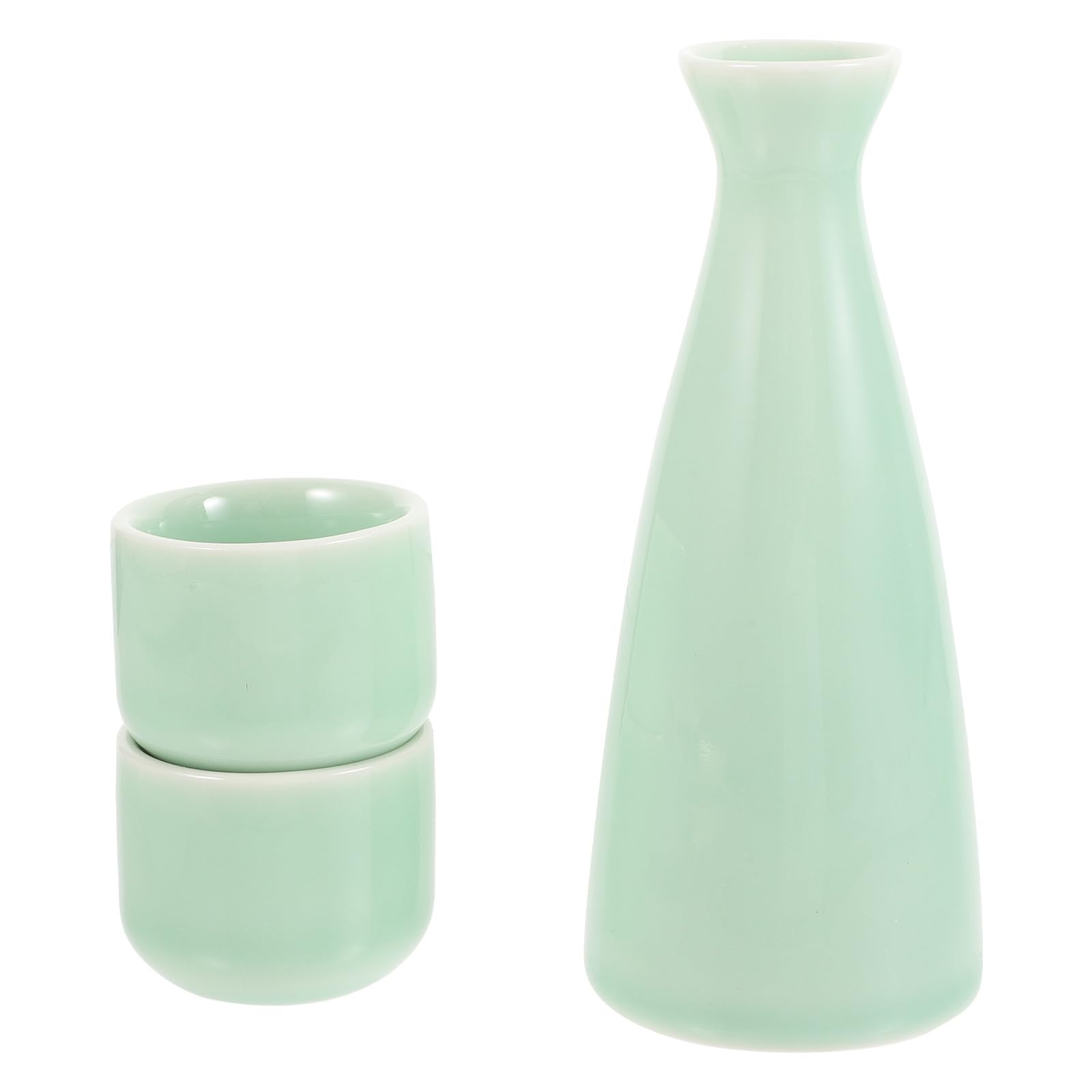 Juego de Sake Japonés de Cerámica Botella para Servir y 2 Tazas Color Verde Ciruela Set Tradicional para Bebidas Japonesas y Uso Diario Adecuado para Regalos y Ocasiones