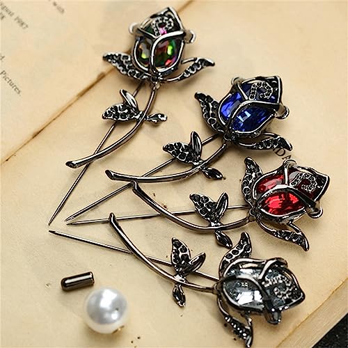 Image of Red Rose Flowers Brooches Pins Rhinestone Brooch Cubic Zirconia Classic for Party Dance Wedding Banquet for Elegant Women Beautiful Girls Lapel Pins Dress Suit Bouquet Ceremony Accessories Jewelry