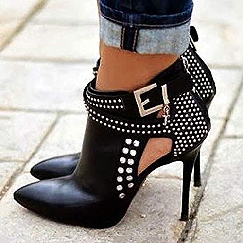 Ankle Boots for Women,Bare Legged Pointed Women's Boots, Rhinestone Booties Black Sexy Stiletto With High Heel2