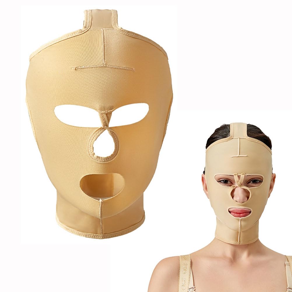 Vêtement de compression faciale post-chirurgical, sangle de levage complet du visage avec soutien du menton et du cou, ceinture amincissante réglable en V pour la récupération du visage