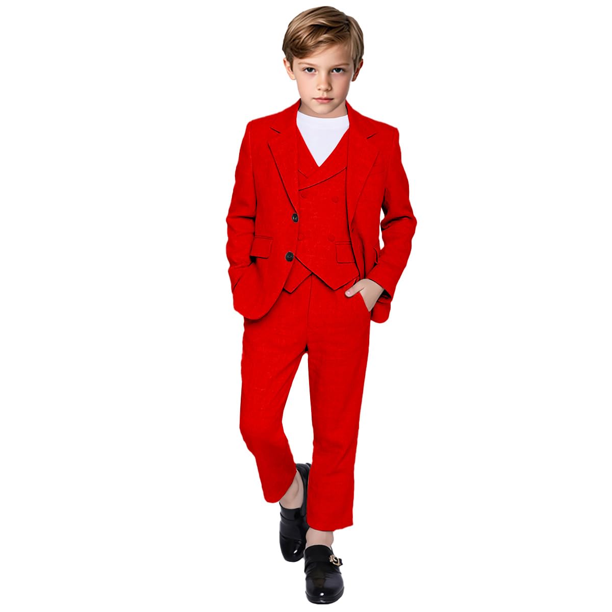 Jungen-Smokinganzug aus Leinen, zweireihig, Weste, Hose, formelles Anzug-Set für Jungen, Hochzeit, 3-teilig