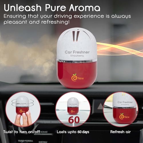 Image of Strawberry Car Air Freshener | 100ml | Premium Sweet Car Perfume with Twist-Control Aroma | Long-Lasting Strawberry Car Scent up to 60 Days|Odor Eliminator for Car Dashboard, Cabin, Home & Office