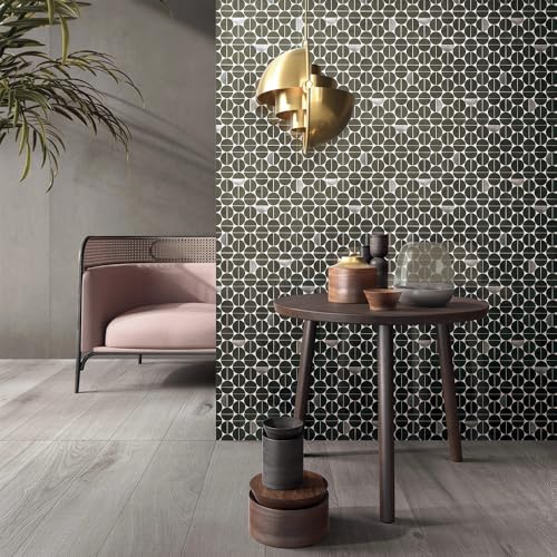 Unique Round Design Calacatta White Marble Inlay Aluminum Mosaic Wall Tiles 5 Sheets for Outdoor Bathroom Villa Decoration Wall 5.36 sq. ft (Black+ Aluminum)