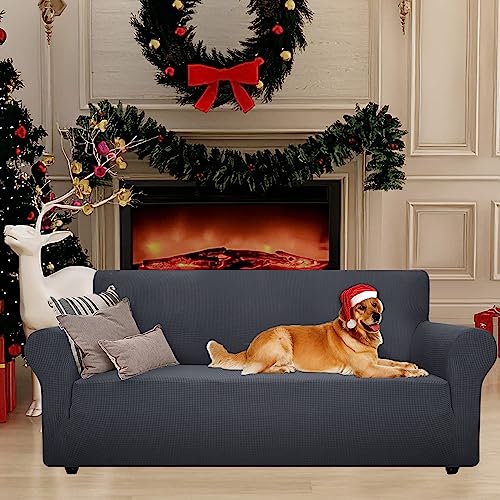 YSTELLAA High Stretch Sofa Überzug 3 Sitzer, Couch Bezug rutschfest, Universal Sofahusse Elastische, Couchüberzug Sofaschutz Katze Durable, Waschbare Sofa Covers Mit Armlehnen, Dunkelgrau