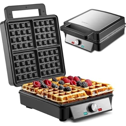 XXL Waffeleisen, 4 Scheiben, 1200 Watt, Waffelautomat, Paninigrill, Waffeltoaster Toaster Waffle Maker
