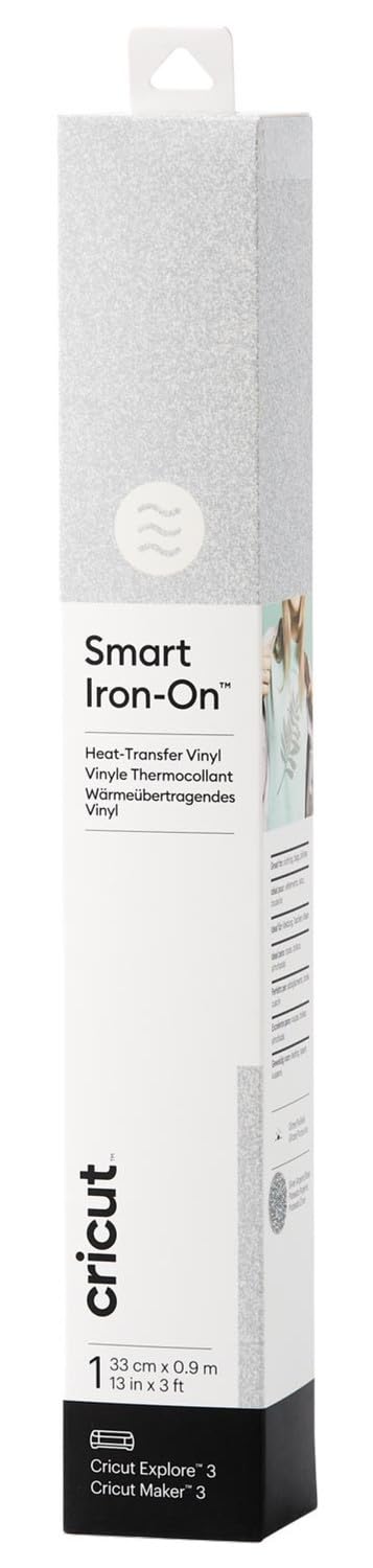 Cricut Smart Iron-On Heat-Transfer Vinyl | 1 Sheet | 33cm x 0.9m | Glitter Silver, (3ft), 2008676