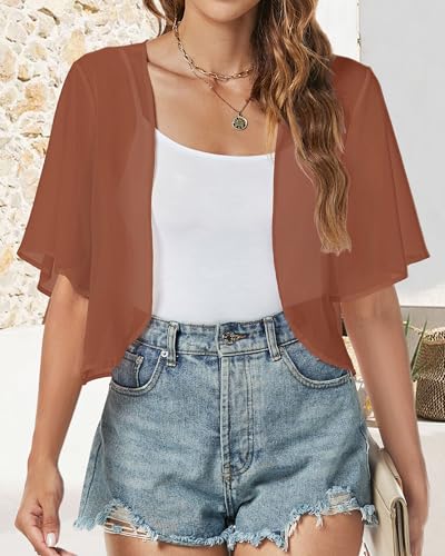 Image of ZNVGIRL Women Shrug Chiffon Cardigans Open Front Short Sleeve Bolero for Evening Dressy 2026