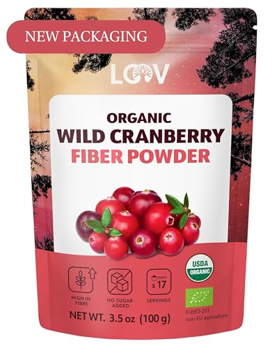 LOOV Organic Fiber Powder Cranberry Pomace Made from Pure Wild Nordic Cranberry Seeds and Skins High in Bioactive Fibre & Phytonutrients no Added Sugar 3.5 oz Fiber for Women
