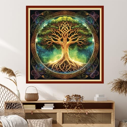 Image of Dimxvean Stamped Cross Stitch Kits,Cross Stitch Kits for Adults Beginners,Embroidery Kits Full Range of Cross Stitch Stamped Kits Needlepoint Kits Cross Stitch Patterns-Magic Tree 18x18 inch