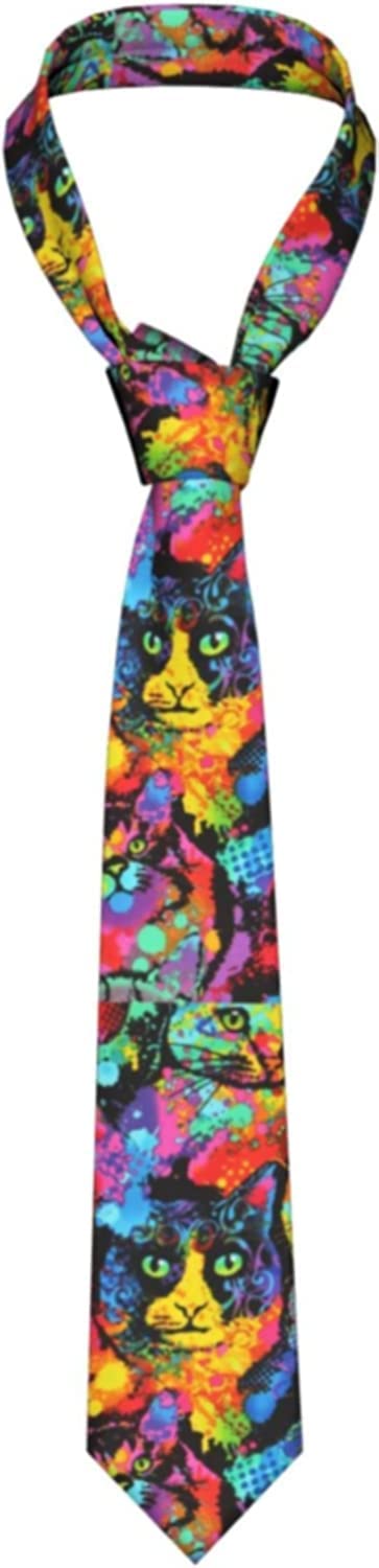 Segur Unisex As Pic Colourful Paint Cat Men's Necktie Novelty Silk Tie For Daily Work Party